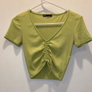 Zara Light Green Ruched Crop Top